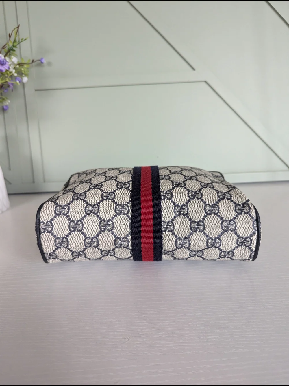 Gucci Ophidia GG Canvas Cosmetic Pouch in Navy/Red